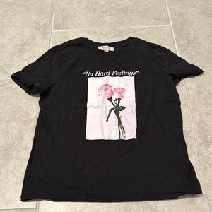 Black T-Shirt with Pink Rose Graphic